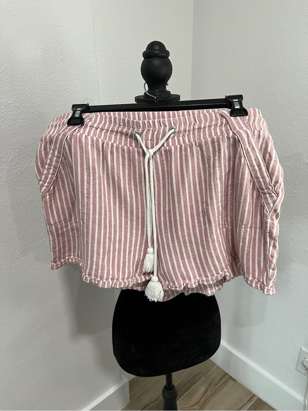 Rewind Pink and White Striped High Waist Drawstring Shorts